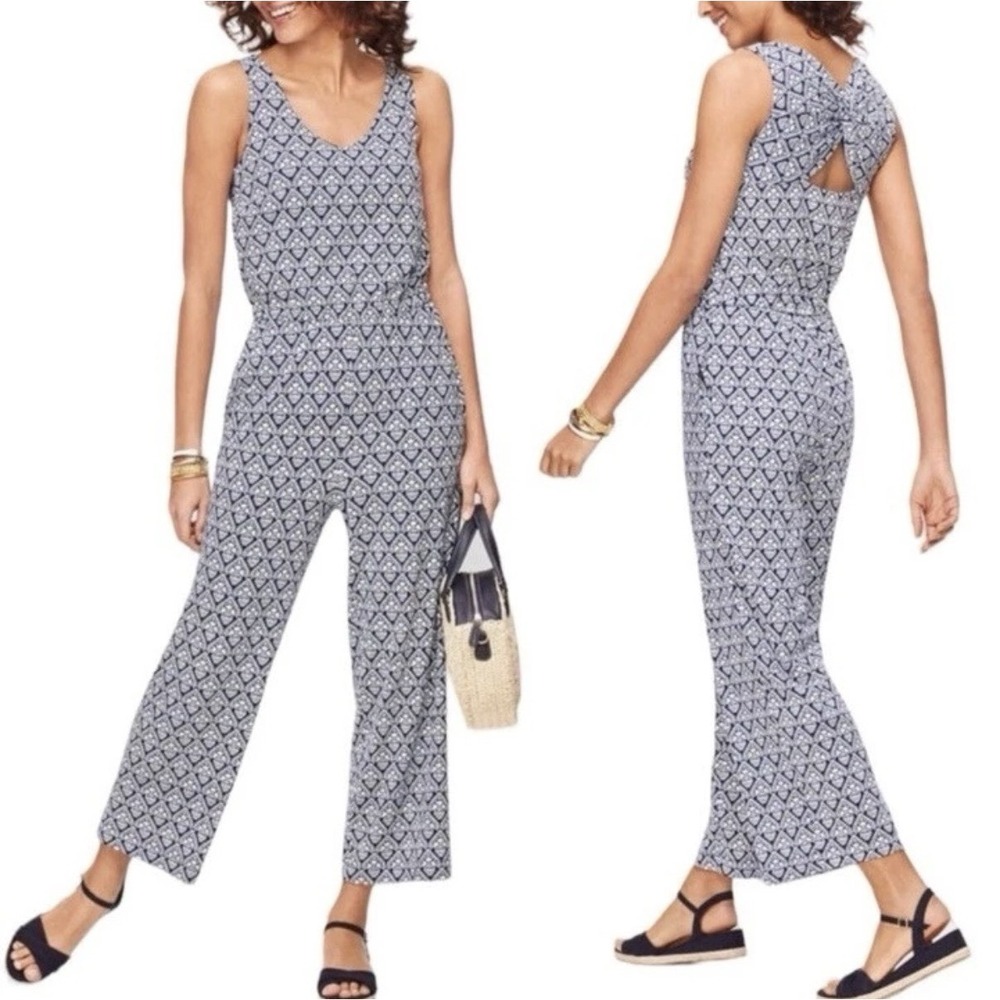 Talbots Twist Back Jumpsuit Romper Petite XL Navy Jersey Knit Sleeveless